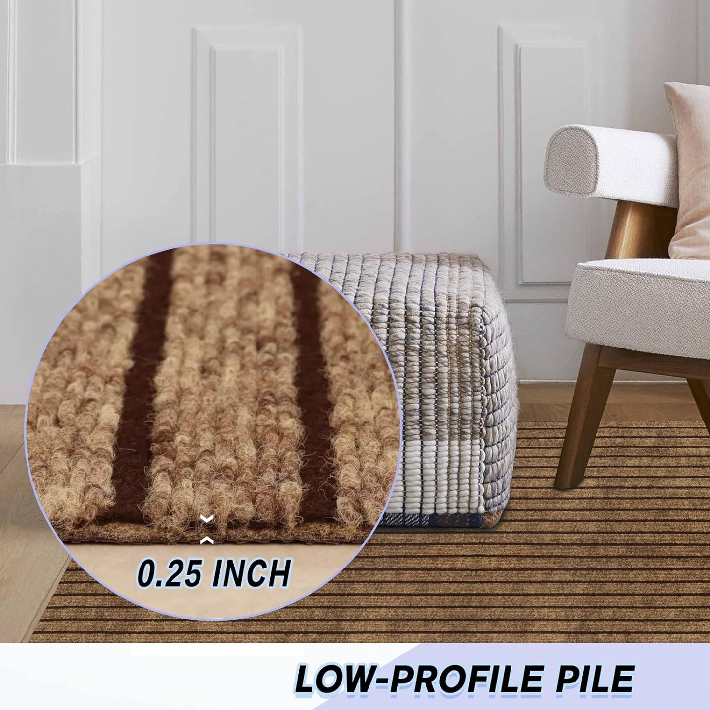 Custom Size Backed Non-Slip Area Rugs Runner, Easy Clean, Waterproof Runner Rugs for Hallway Entryway, Kitchen, Laundry, 4FT x 48FT, Brown Stripe