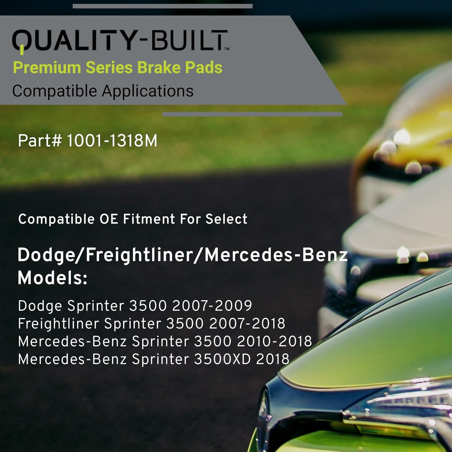 Premium Semi-Metallic Rear Brake Pads (1001-1318M) Compatible with Dodge Sprinter 3500 2009-2007, Freightliner Sprinter 3500 2018-2007, Mercedes-Benz Sprinter 3500 2018-2010 & More