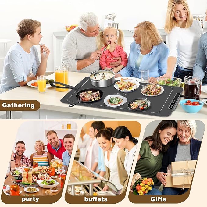 Food Warming Mat,Electric Warming Tray,Versatile Full Surface Heating,Silicone Heating Mat with 3 Temperature Settings and Auto-Off,Food warmer mat for Parties, Buffets Party, Home,Travel