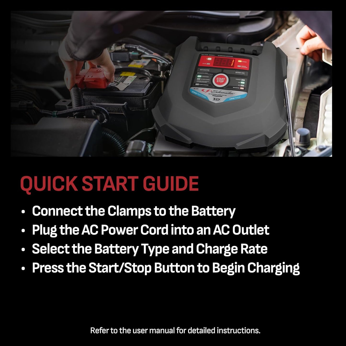 Schumacher Electric Car Battery Charger and Maintainer SC1280 4-in-1, 15 Amp, Fully Automatic for 6v and12v Automobile Batteries - Ideal for Motorcycles, Cars, Trucks, SUVs, Marine Batteries, and More