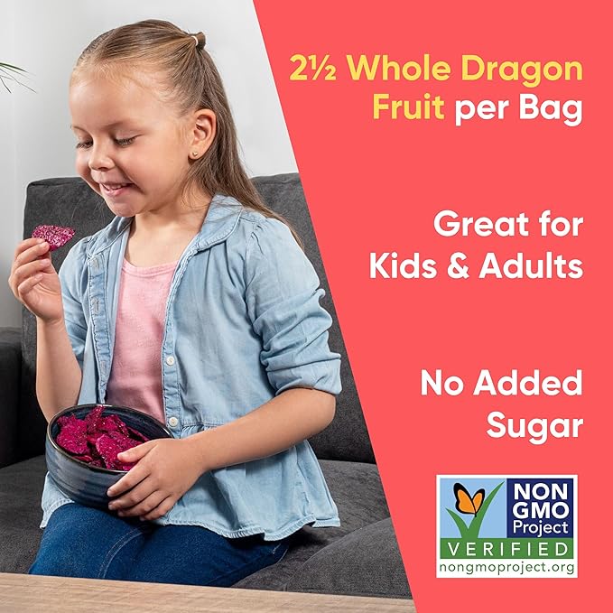 Yammy Dried Dragon Fruit Chips for Drinks Refreshers, Healthy 1 Ingredient Superfood Snack, Crunchy Like Freeze Dried Dragonfruit Chunks, Dehydrated Pitaya Pieces, Gluten Free Vegan (1.2oz Pack of 12)