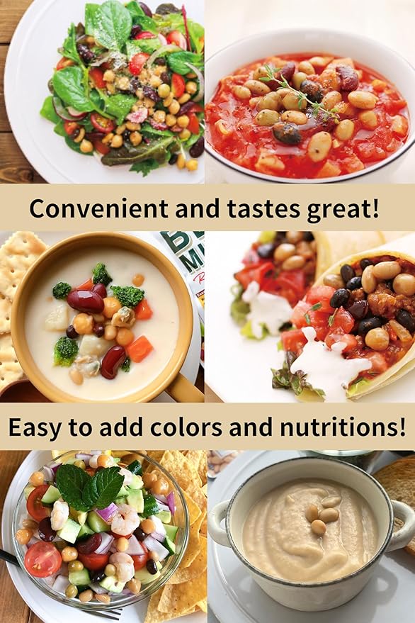 【Eat More Beans】Organic Fully Cooked Perfect Beans - Economy Pack, USDA Vegan Vegetarian Healthy Food- Variety of Organic Edamame, Chickpea, Black Beans, Green Peas, Kidney Beans (12 Packs, 5 oz)