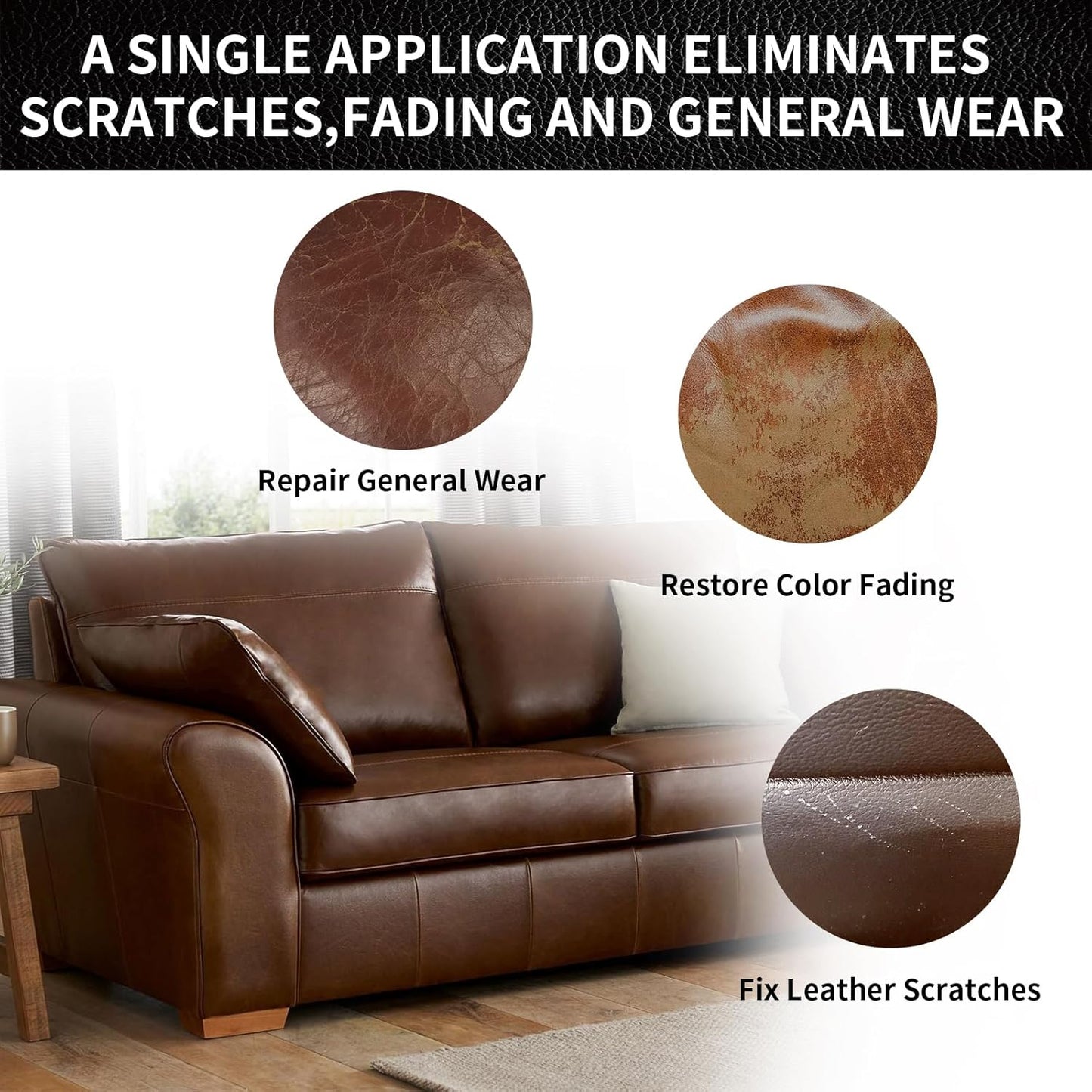 Leather Repair Kit Recoloring Balm Cleaner Conditioner Waterproof Beeswax Oil for Car Seat Furniture Couch Shoe Leather Vinyl(Dark Brown)