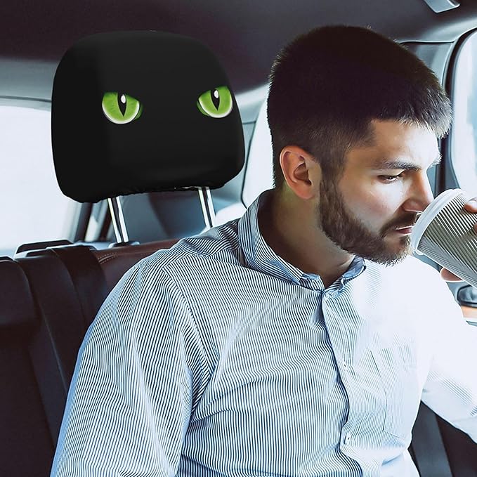Dujiea 2 Pack Black Cat Eye Car Headrest Covers, Universal Soft Car Seat Head Rest Cover Protector, Vehicle Accessories Fabric Headrest Cover for Cars Vans Trucks