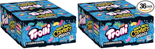 Trolli Sour Brite Crawlers Minis Candy, Sour Gummy Worms, 2 Ounce Treat-Size Pouches (Pack Of 36)
