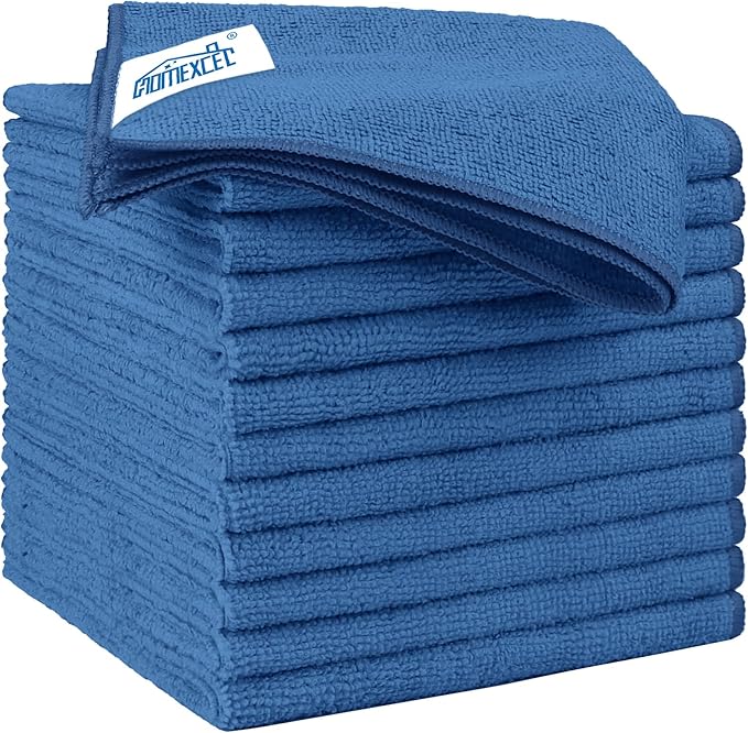 HOMEXCEL Lake Green Microfiber Cleaning Cloth 12 Pack 12.5 x 12.5 inch Microfiber Towels for Cars Ultra Absorbent Car Washing Cloth Lint Free Streak Free Cleaning Rags for Car, Kitchen Window