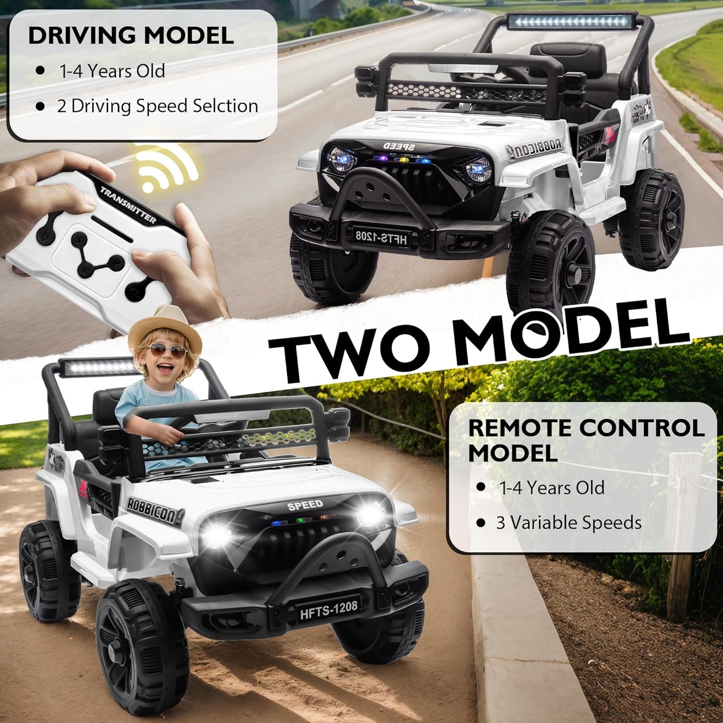 12V Ride on Electric Truck Car for Kids, 12V Kids Electric Vehicles w/Remote Control, Four-Wheel Suspension, USB, Bluetooth, Power Display, Lights, Battery Powered Ride on Toys for Boys Girls (White)