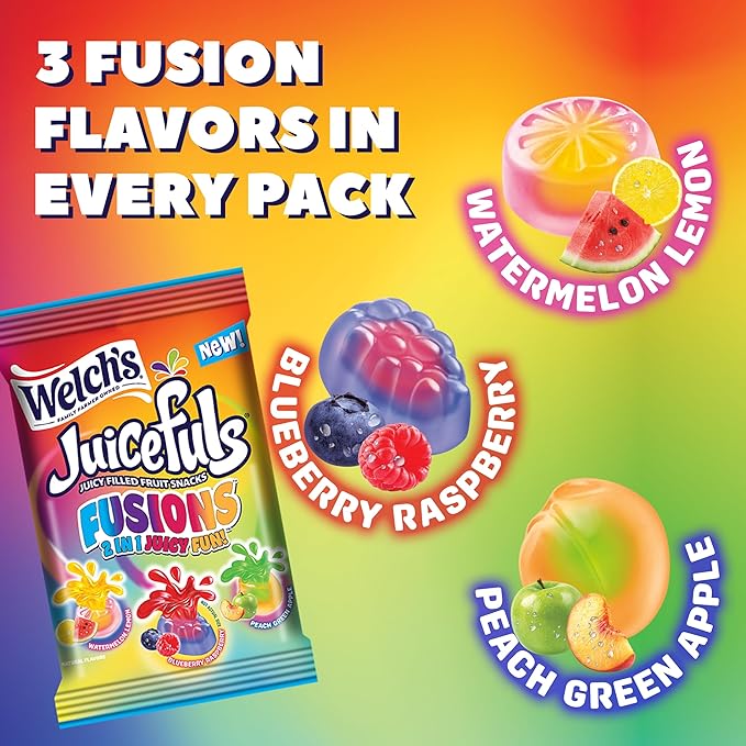 Welch's Fruit Snacks, Juicefuls Fusions, Assorted Fruit Flavor, Bulk Pack, Gluten Free, Natural Colors & Flavors, 4oz (Pack of 12)