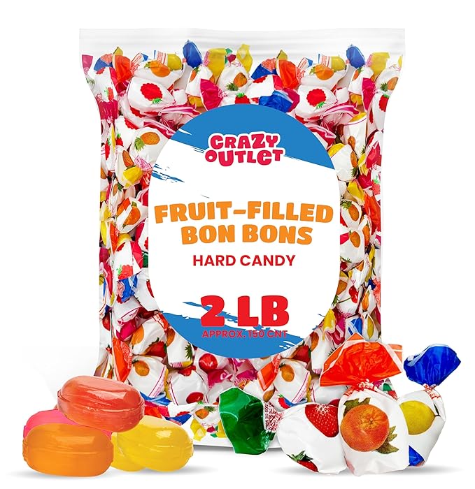 Arcor Fruit Filled Hard Candy - 2 Pound Bulk Bag - Bon Bons Candy - Individually Wrapped Assorted Fruit Candy for Office Bowls - Pineapple, Strawberry, Orange, Cherry, and Lemon