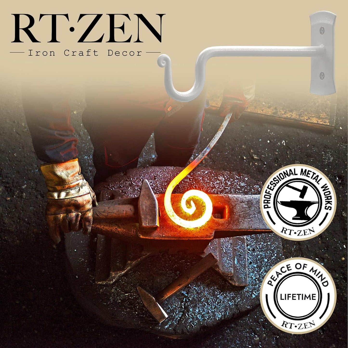 RTZEN Plant Hangers Outdoor or Indoor - Wrought Iron Metal Hanger Indoor Hook - Heavy Duty Wall Bracket Hooks for Hanging Plants Baskets Lanterns Wind Chimes - 2 Pack (White Shepherds Hooks)