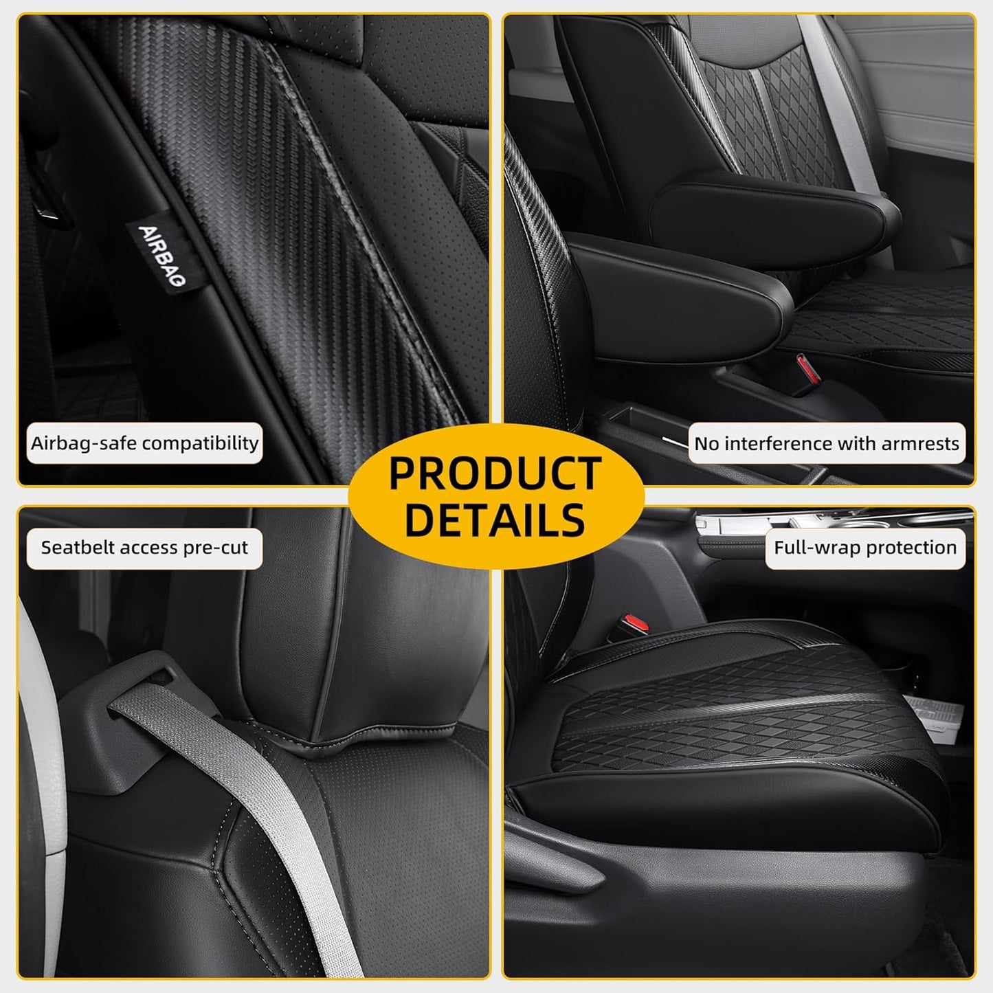 Custom Fit Sienna Seat Covers for Toyota Sienna LE,XLE 2021-2025 3-Row Accessories Full Coverage Waterproof Leather Car Seat Covers Full Set (Black, 7-Seat)