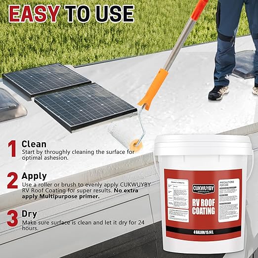 RV Roof Coating, Easy to Apply Solar Reflective, Quick Drying RV Roof Sealant, Trailer and Camper Roof Leak Repair Liquid Waterproof Sealant, 4 Gallon (White)