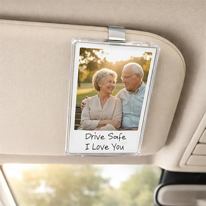 NAZENTI Personalized Drive Safe I Love You Car Visor Clip, Custom Photo for Him, Romantic Couples Keepsake, Car Photo Print Gift for Husband Boyfriend
