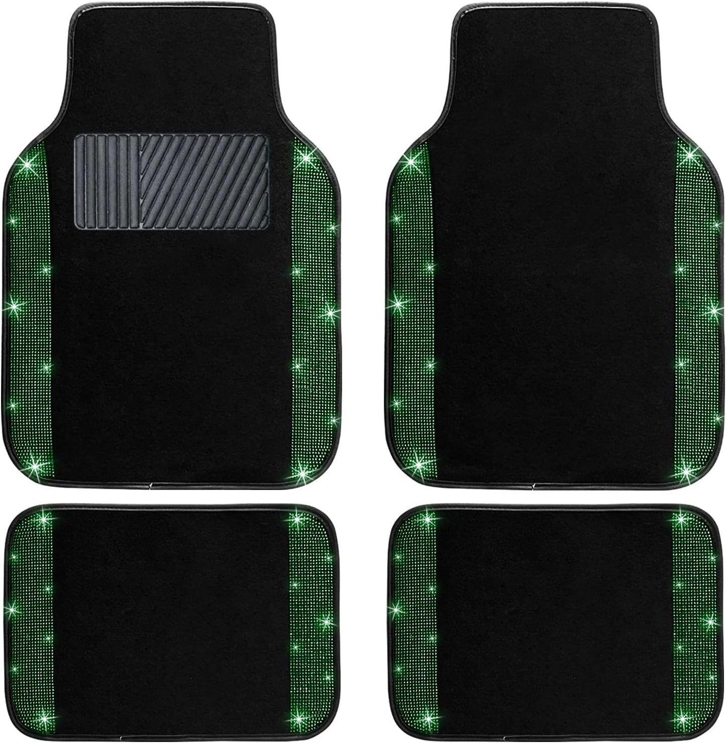NBTEPEM Bling Car Floor Mats Full Set, Universal Fit Most Cars,SUV, Trucks, 4 pcs Sparkle Glitter Diamond Carpet for Women Girls with Anti-Slip Pad (Green Diamond)