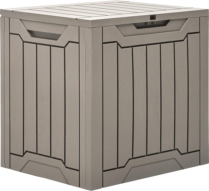 YITAHOME 31 Gallon Outdoor Storage Box, Resin Deck Box and Waterproof Package Delivery Box for Gardening Tools, Pool Supplies, Patio Furniture, Lockable, Taupe