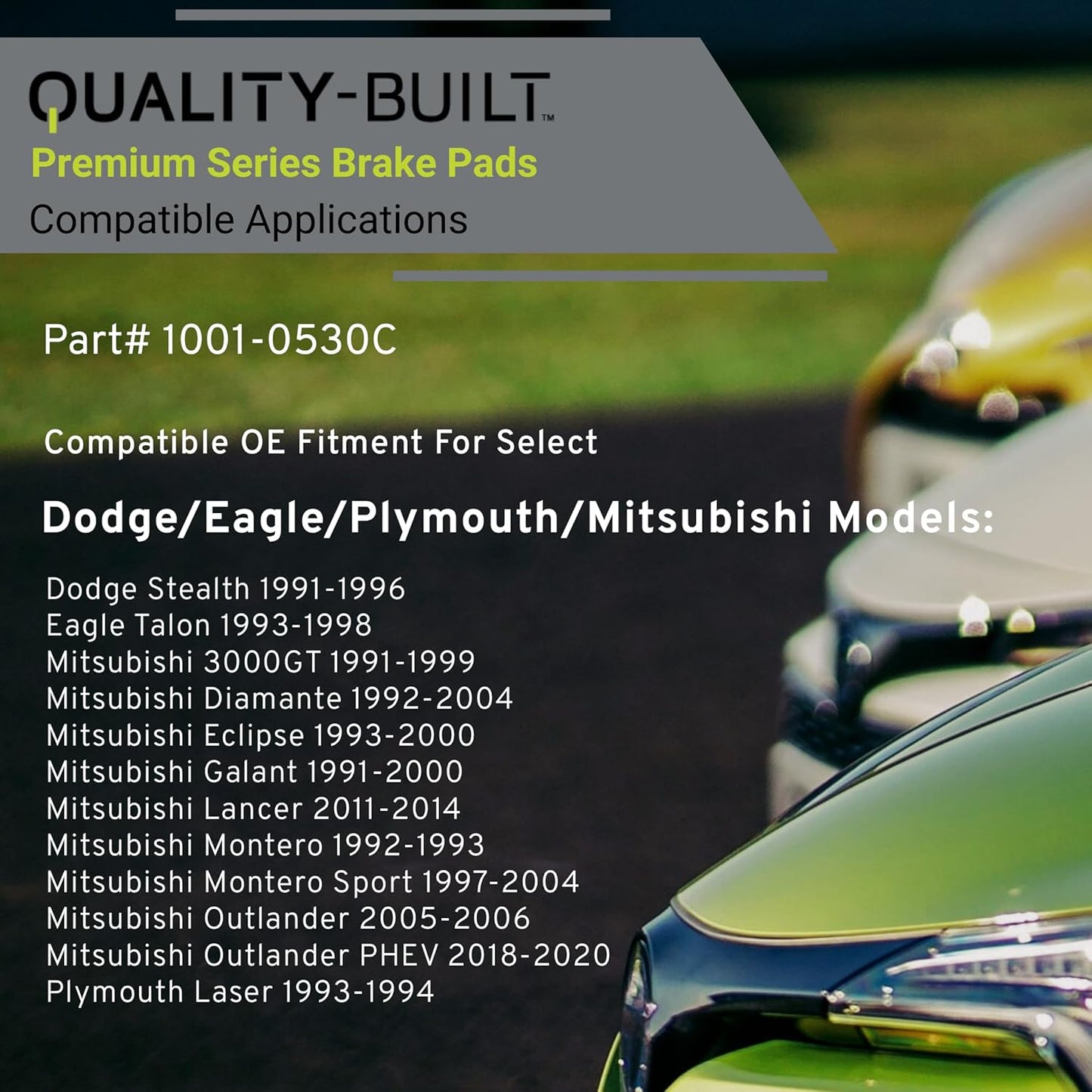 Premium Ceramic Front Brake Pads (1001-0530C) Compatible with 1991-2020 Dodge/Eagle/Mitsubishi/Plymouth (3000GT/Diamante/Eclipse/Galant/Lancer/Laser/Montero/Montero Sport/Outlander)