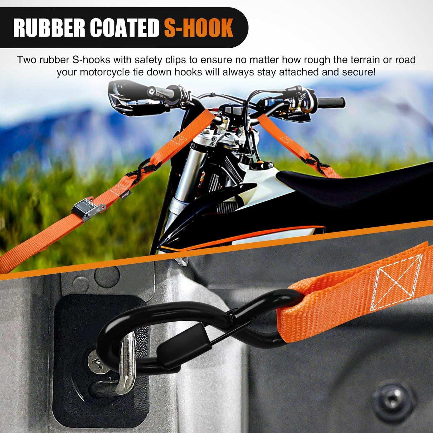 Nilight Motorcycle Tie Down Straps 1.5”×8’ Heavy Duty Cambuckle with Soft Loops Safety S-Hooks 3084Lbs Break Strength for Securing Dirtbikes ATV UTV