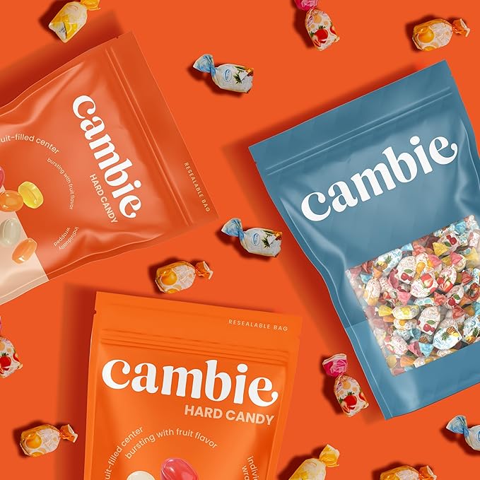 Assorted Fruit Hard Candy Individually Wrapped by Cambie, 2 lbs of Fruit Candy with a Deliciously Sweet Hard Exterior with a Soft, Decadent Filled Center