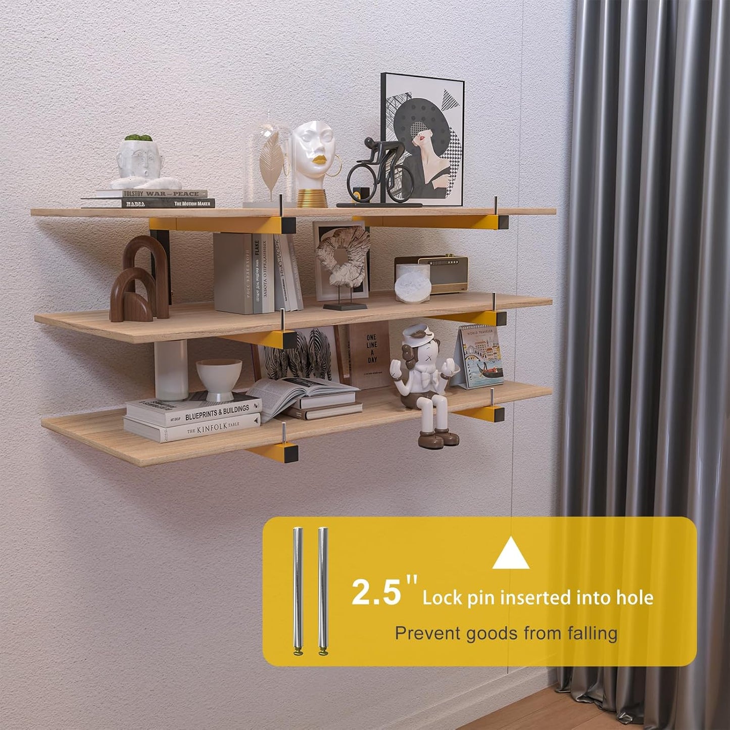 4 PACK Lumber Storage Rack Wall Mount Wood Organizer Storage Racks Heavy Duty Shelf Brackets with 6-Level System 720 LB Sturdy Folding Garage Wall Shelving, Snowboard Rack for Indoor and Outdoor