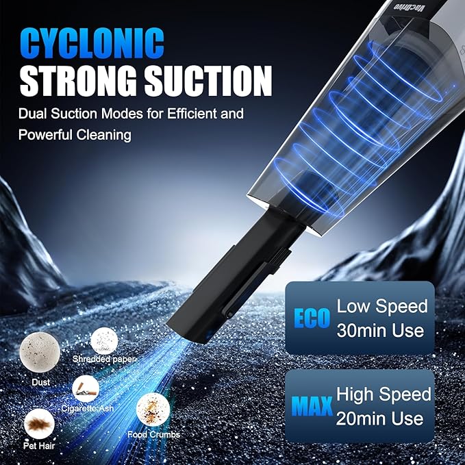 Car Vacuum Handheld Cordless Car Vacuum Cleaner for Drivers, Office, Home & Pet Hair, with True Brushless Motor, Ultra-Strong Suction, Rechargeable Battery&Big Dust Cup, Type-C Fast Charging
