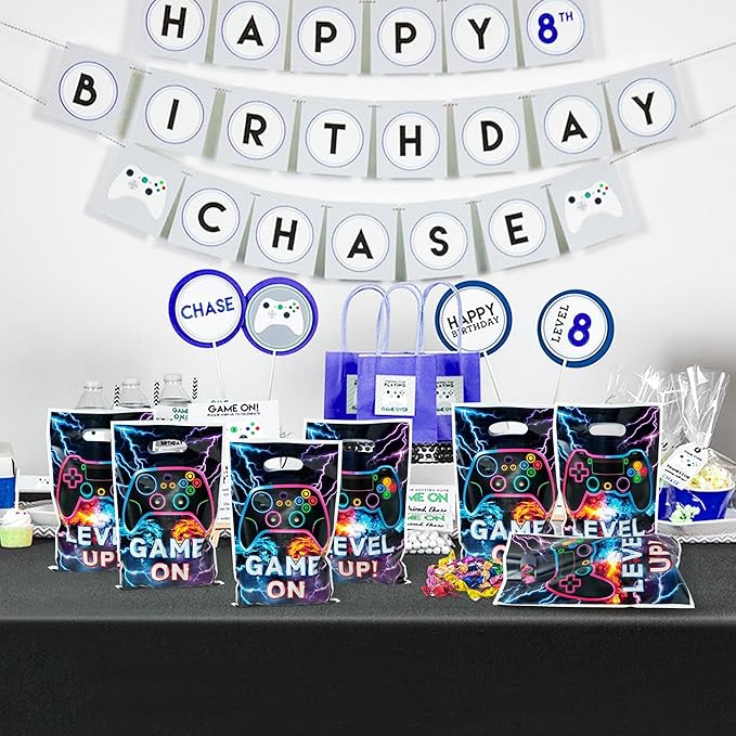 Video Game Party Favor Bags - 50Pcs Video Gaming Sweet Goody Candy Treat Gifts Bags, Game on Themed Party Decorations for Kids Gamers Players Birthday Gaming Events Supplies