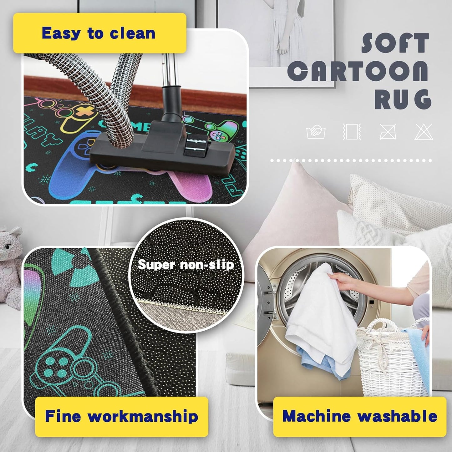 Play Gaming Rug for Bedroom Gamer Mat Gamepad for Boys Room 3x4 for Playroom Decor Washable