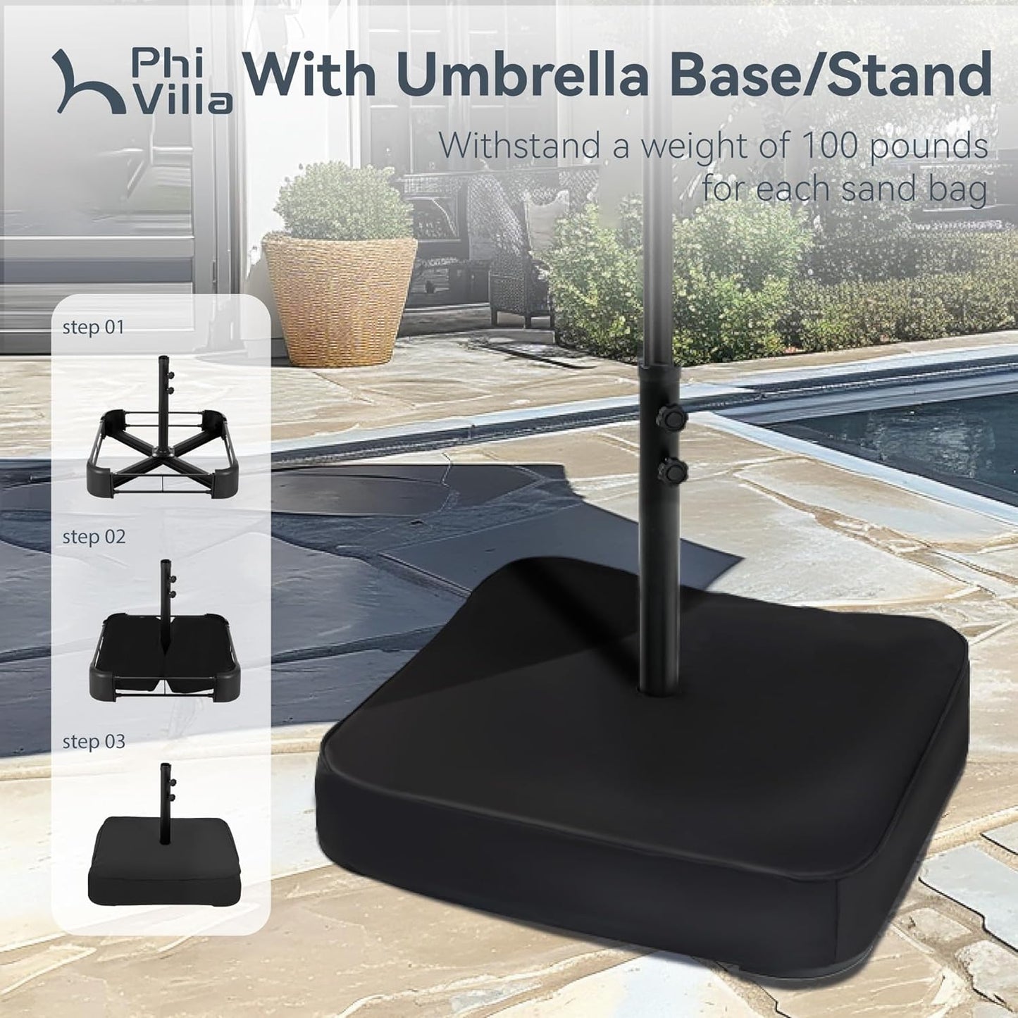PHI VILLA 15ft Large Patio Umbrellas with Base, Outdoor Double-Sided Rectangle Market Umbrella for Pool Lawn Garden, Lime Green