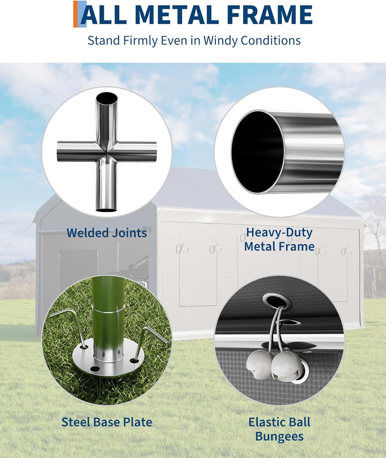 10 x 20ft Heavy-Duty Carport with Roll-Up Windows & Removable Sidewalls & Doors Thickened Wind Ropes, Ground Nails, Portable Car Tent Garage for Cars, Trucks, Boats, 180G Durable Tarp Cover,Grey