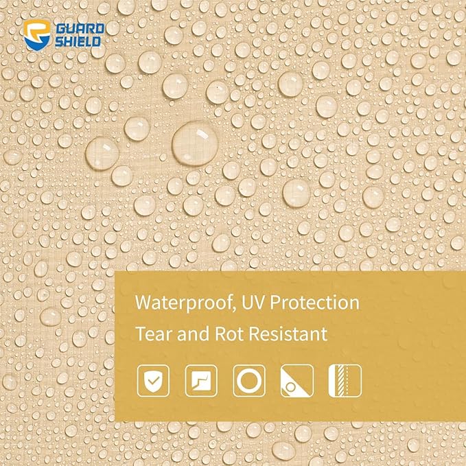 GUARD SHIELD Beige Tarp Heavy Duty Waterproof 12x12 Feet Outdoor Poly Tarps Cover Square Thick UV Resistant Canopy Tarpaulin with Grommets 10mil