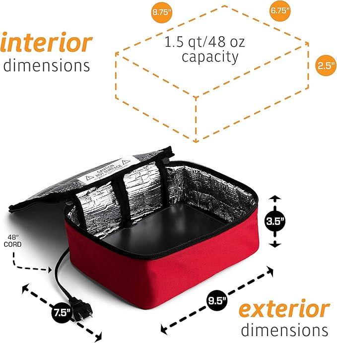 HOTLOGIC Mini Portable Electric Lunch Box Food Heater with Glass Container - Food Warmer and Heated Lunch Box for Adults Car/Home - Cook, Reheat, and Keep Your Food Warm - RED - 120V