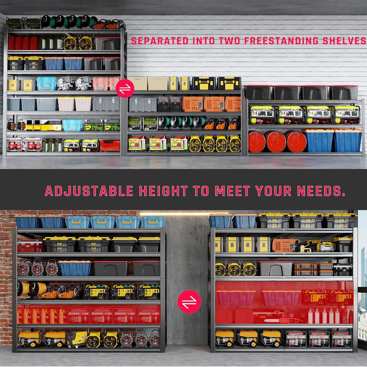 65" W Garage Shelving Heavy Duty, 7 Tier Garage Shelves, 65" W x 96" H x 24" D Adjustable Storage Shelving Unit, Commercial Metal Shelves for Warehouse, Basement,2 Pack