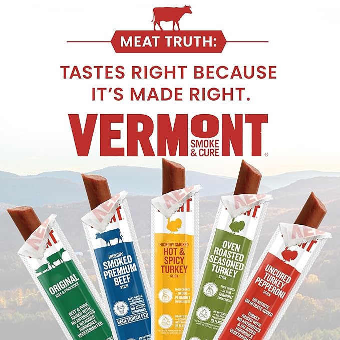 Vermont Smoke & Cure Meat Sticks - Oven Roasted Turkey - Protein Snacks, No Antibiotics or Added Hormones, Hiking Snacks- 1 oz, 24-Pack