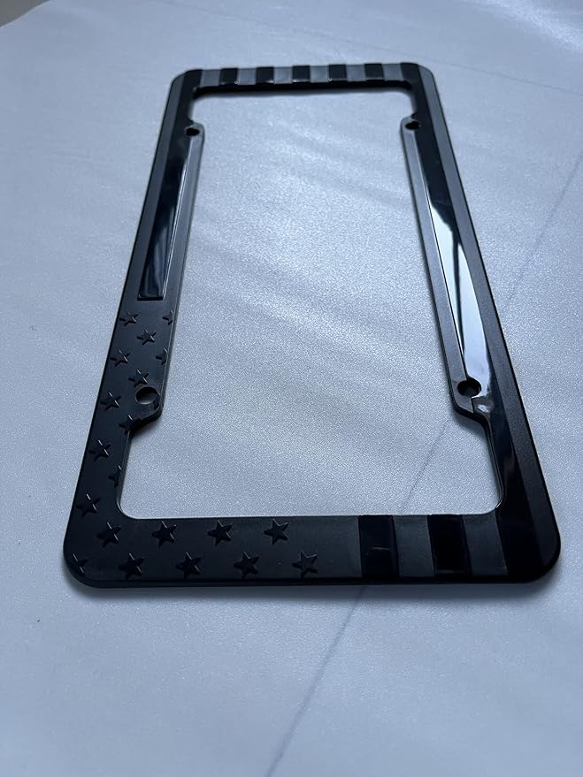 USA Flag License Plate Frame Embossed 3D Black American Stars and Strips for Car SUV Truck