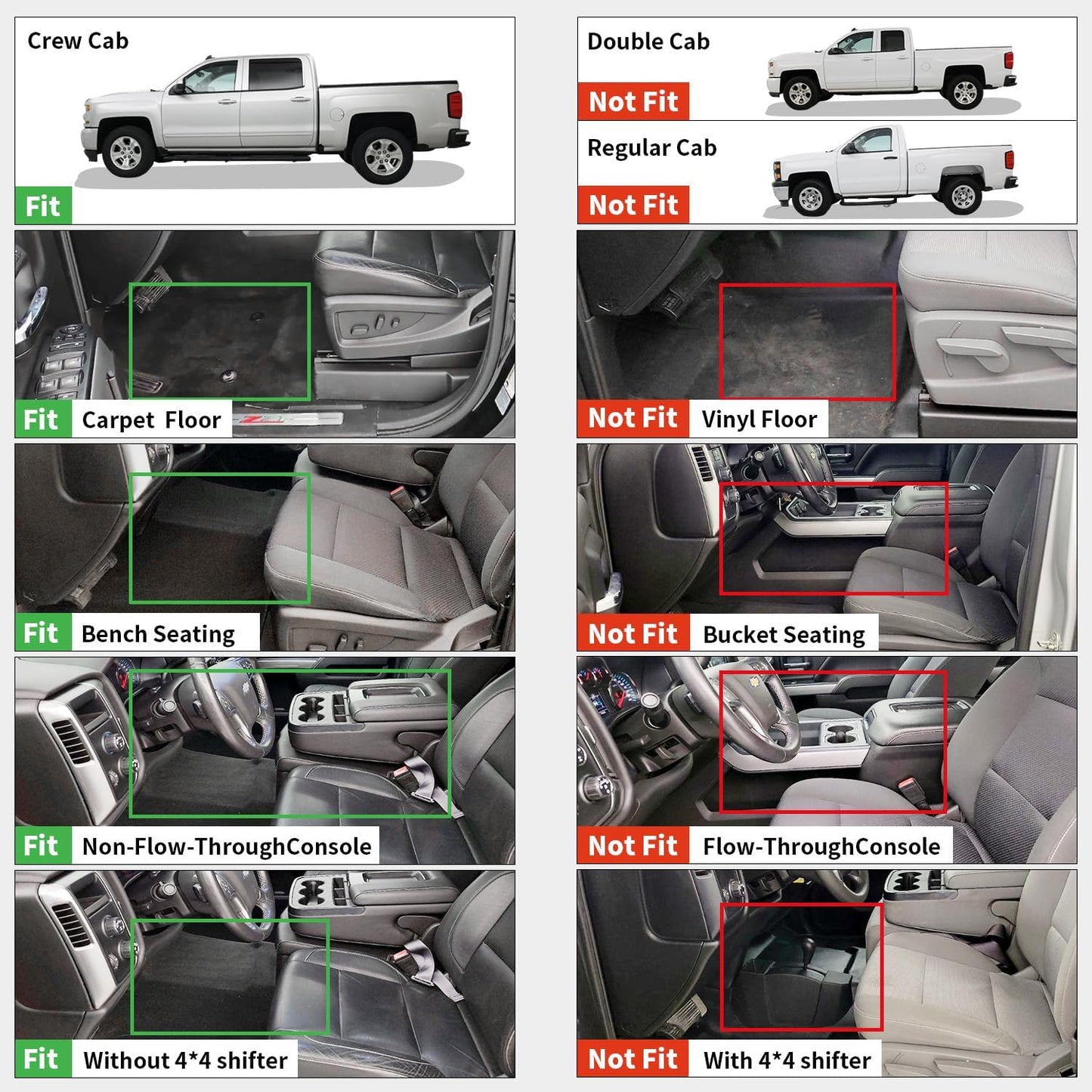 LASFIT Floor Mats 2014-2018 for Chevy Silverado/GMC Sierra 1500, 2015-2019 2500HD 3500 HD, Crew Cab Only/Bench Seat, All Weather TPE Custom Fit Car Floor Liners, with Carpet Floor Only