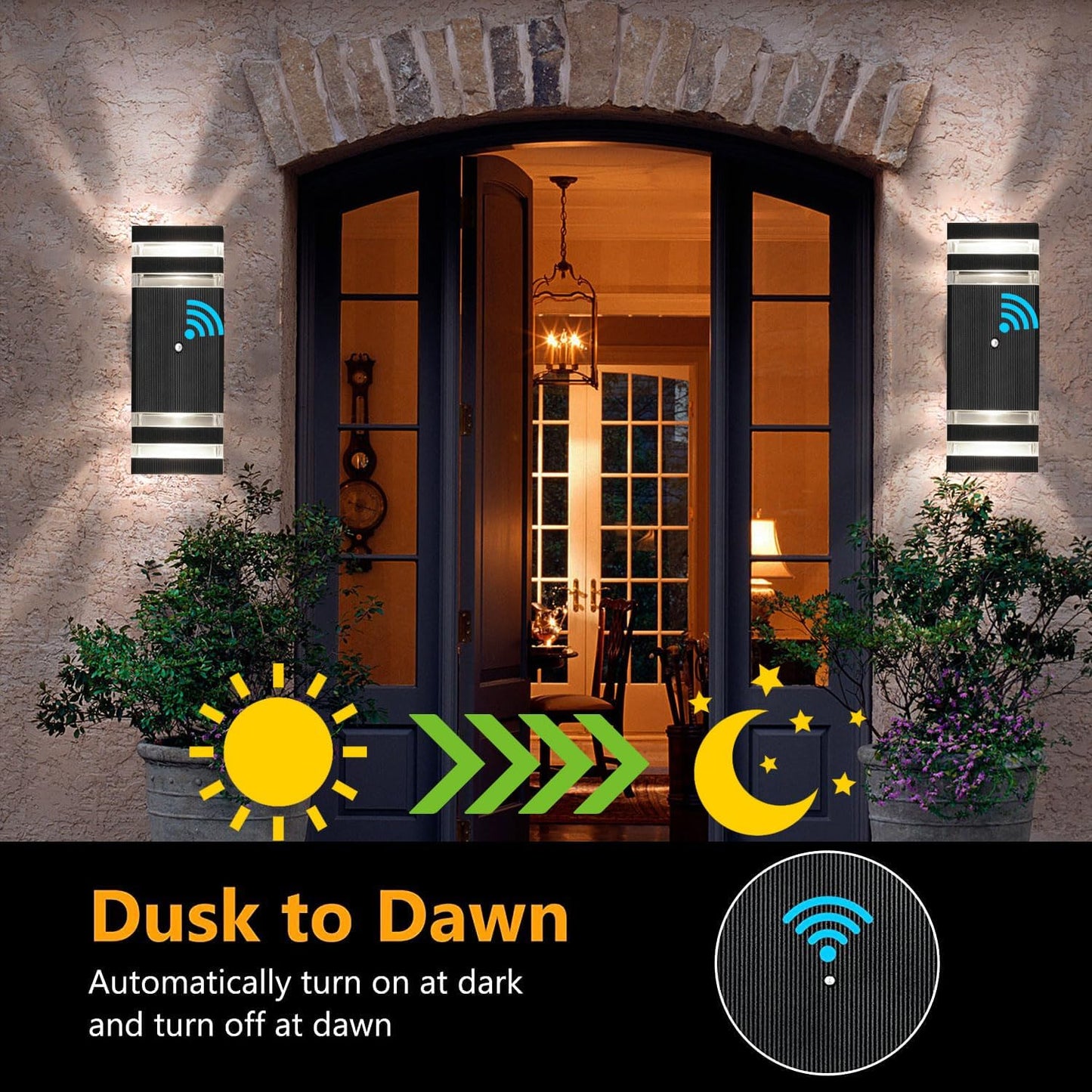 tewei 6 Pack Dusk to Dawn Outdoor Lighting, Modern Black Exterior Light Fixtures 2-Layer Up and Down Outside Wall Lights IP65 Waterproof Outdoor Sconces Lighting for Porch Garage, 3000K