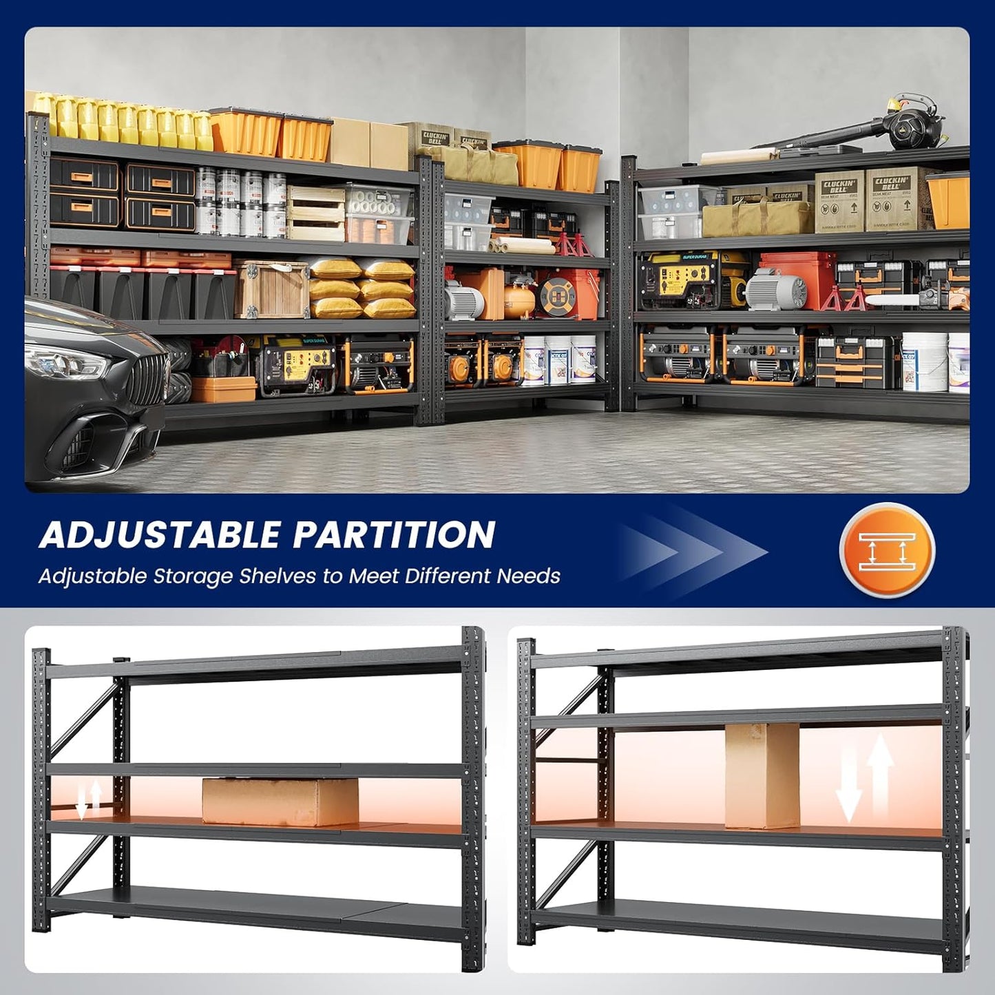 Yizosh 75" W Metal Garage Storage Shelves,8000LBS Heavy Duty 4-Shelf Adjustable Steel Organization Shelving,Utility Rack Shelf,75" W x 24" D x 70" H for Basement,Warehouse,Industrial