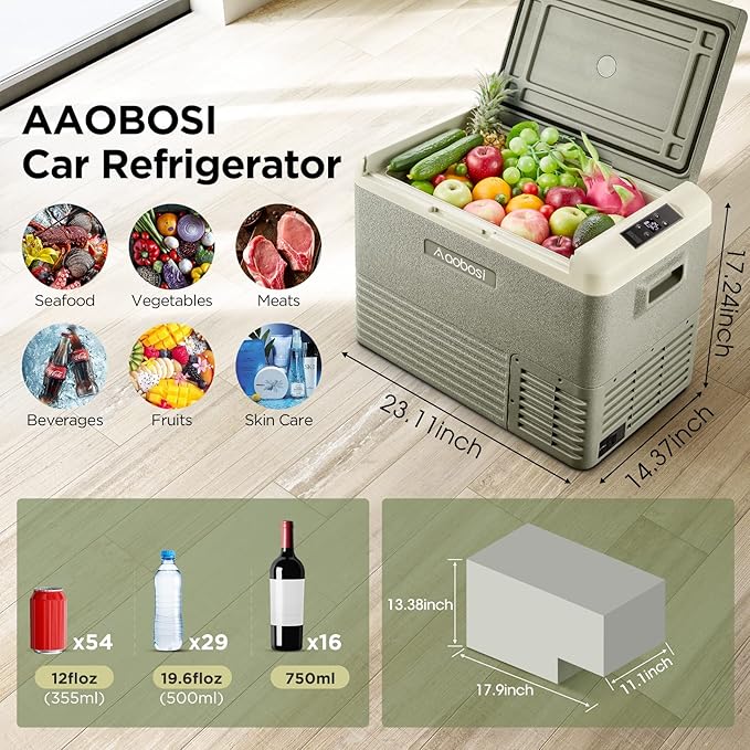 AAOBOSI 12 Volt Refrigerator,42 Quart(40L) Car Refrigerator, -4℉-68℉ Electric Cooler with 12/24V DC & 110-240V AC, Fast Cooling Portable Car Fridge for Camping, Travel, Outdoor, 3 Year Warranty