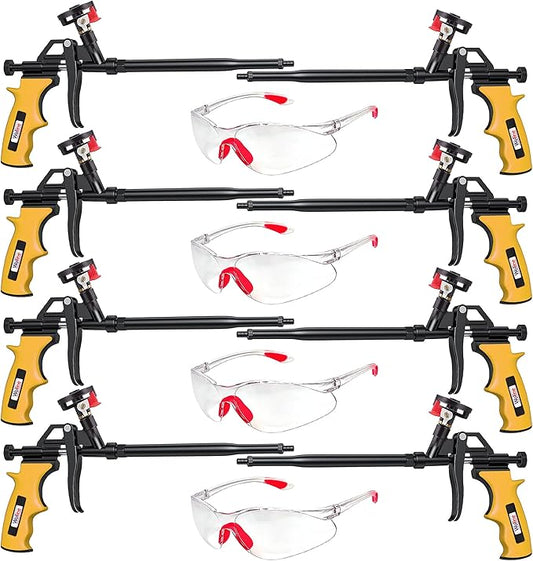 8 Pack Professional Spray Foam Insulation Gun (8 Foam Gun + 32 Nozzle), Teflon-Coated Expanding Foam Gun, Foam Dispensing Gun, for Caulking, Insulating Foam Applicator Yellow - 8 Pack