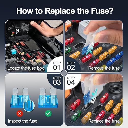 JOREST 25Pcs Standard Car Fuse Kit -Standard Blade Fuses Automotive - Replacement Fuses Assortment Kit for Car/RV/Truck/Motorcycle(2Amp 3A 5A 7.5A 10A 15A 20A 25A 30A 35A 40A)