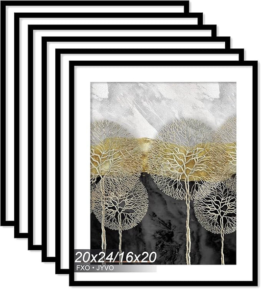 20x24 Picture Frame Set of 6, Display Poster 16x20 with Mat or 20 x 24 Without Mat, Light Weight and High Transparent 20 by 24 Frame for Wall - 6 Pack/Black/20 x24