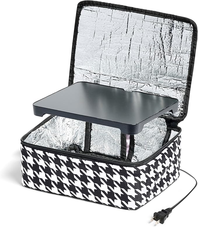 HOTLOGIC Mini Heated Lunch Box- Portable Electric Food Warmer for Men and Women - Great for Work, Office, and Construction - Cook, Reheat, and Eat on the Go - 120V - Houndstooth