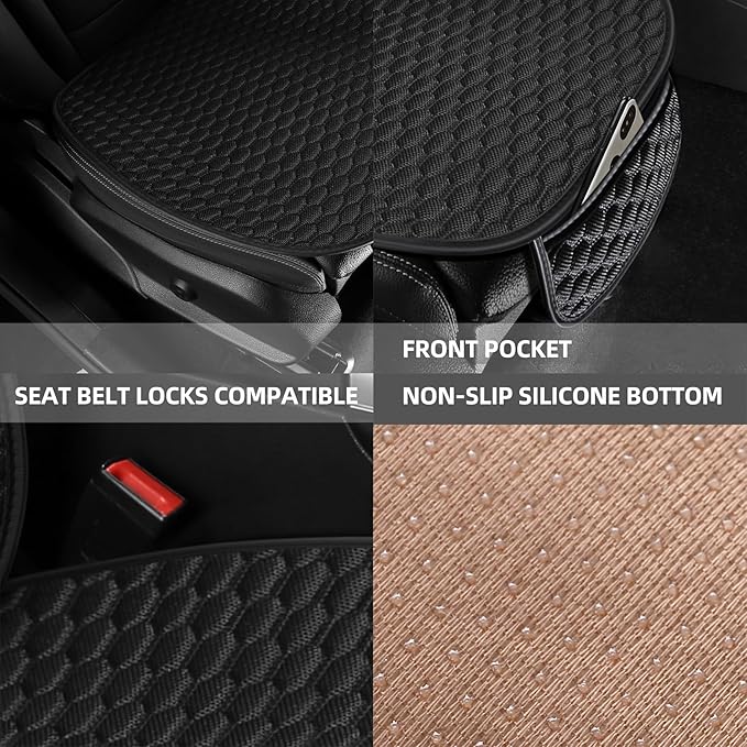 Universal Car Seat Covers for Front Seats, Super Breathable & Anti-Slip Automotive Seat Cushion Pad with Storage Bags, Fits Most Sedans, SUVs, Pickup Trucks(Front Black)