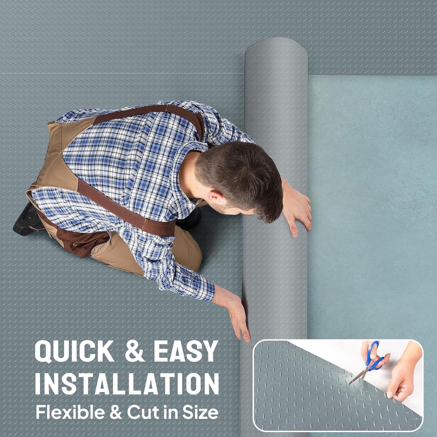 TUFFIOM 5 x 10 FT Garage Floor Mat, Thickened Diamond Plate PVC Garage Mats Flooring Roll for Under Car, Garage Parking Mats for SUVs, Golf Cart, Sports Car