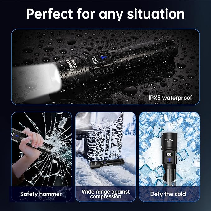Rechargeable Flashlights High Lumens, 5Mode Flash Light with LCD Digital Display, Super Bright Flashlight Adjustable Tactical Flashlight, High Powered LED Handheld Flashlight for Home
