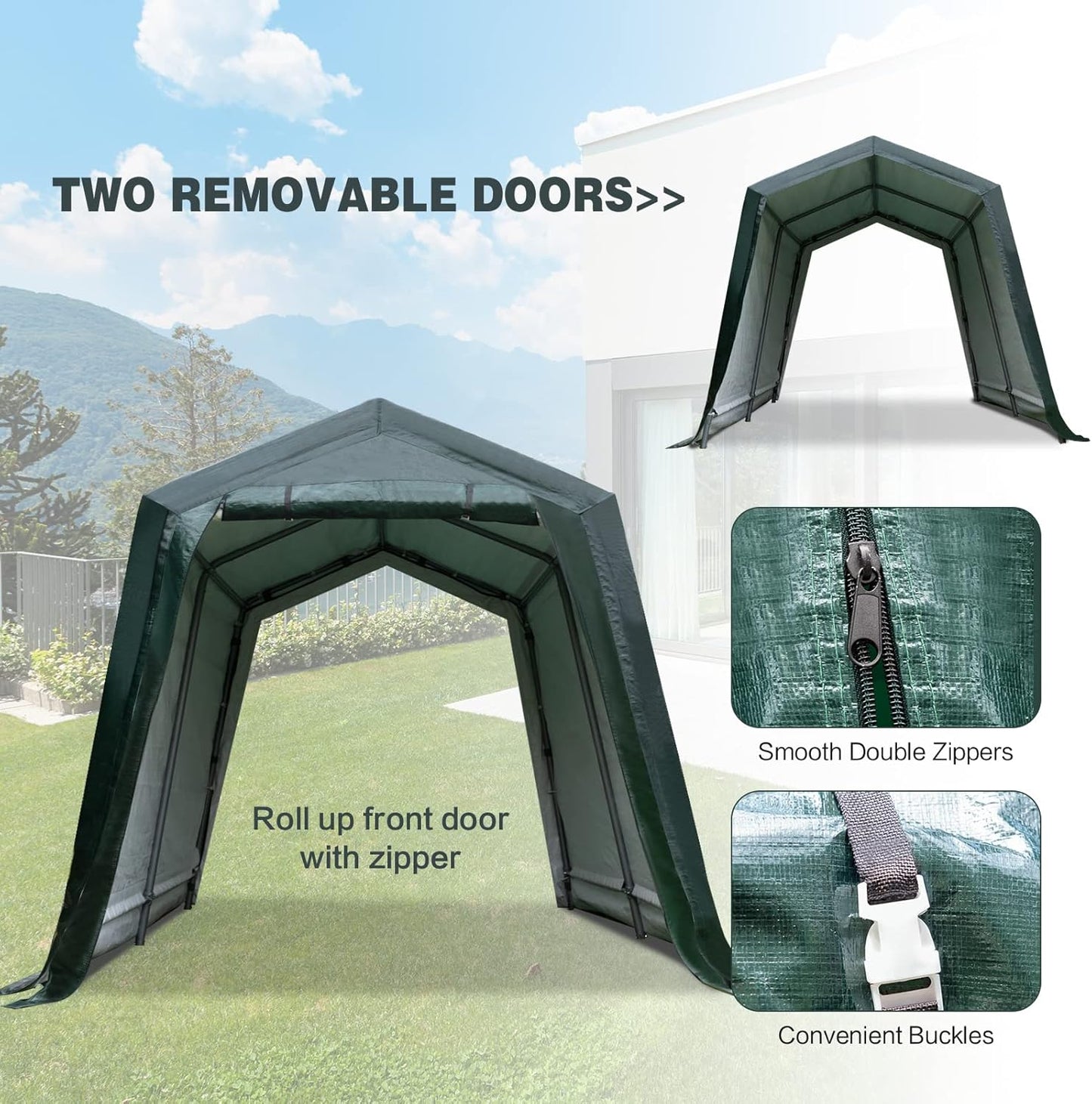 ERGOMASTER 8 Ft x 14 Ft Outdoor Carport Patio Storage Shelter Metal Frame and Waterproof Ripstop Cover for Motorcycle and ATV Car