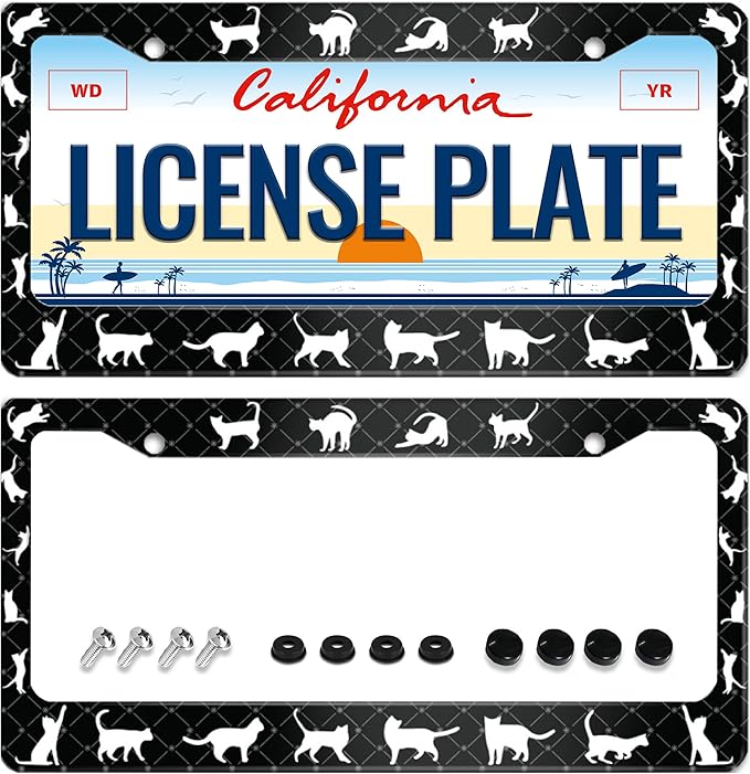 2Pcs Cat License Plate Frame Pet Animal License Plate Frames for Car Decorative Parts License Plate for Standard Us Canada License Plate Holder 12x6 Inch