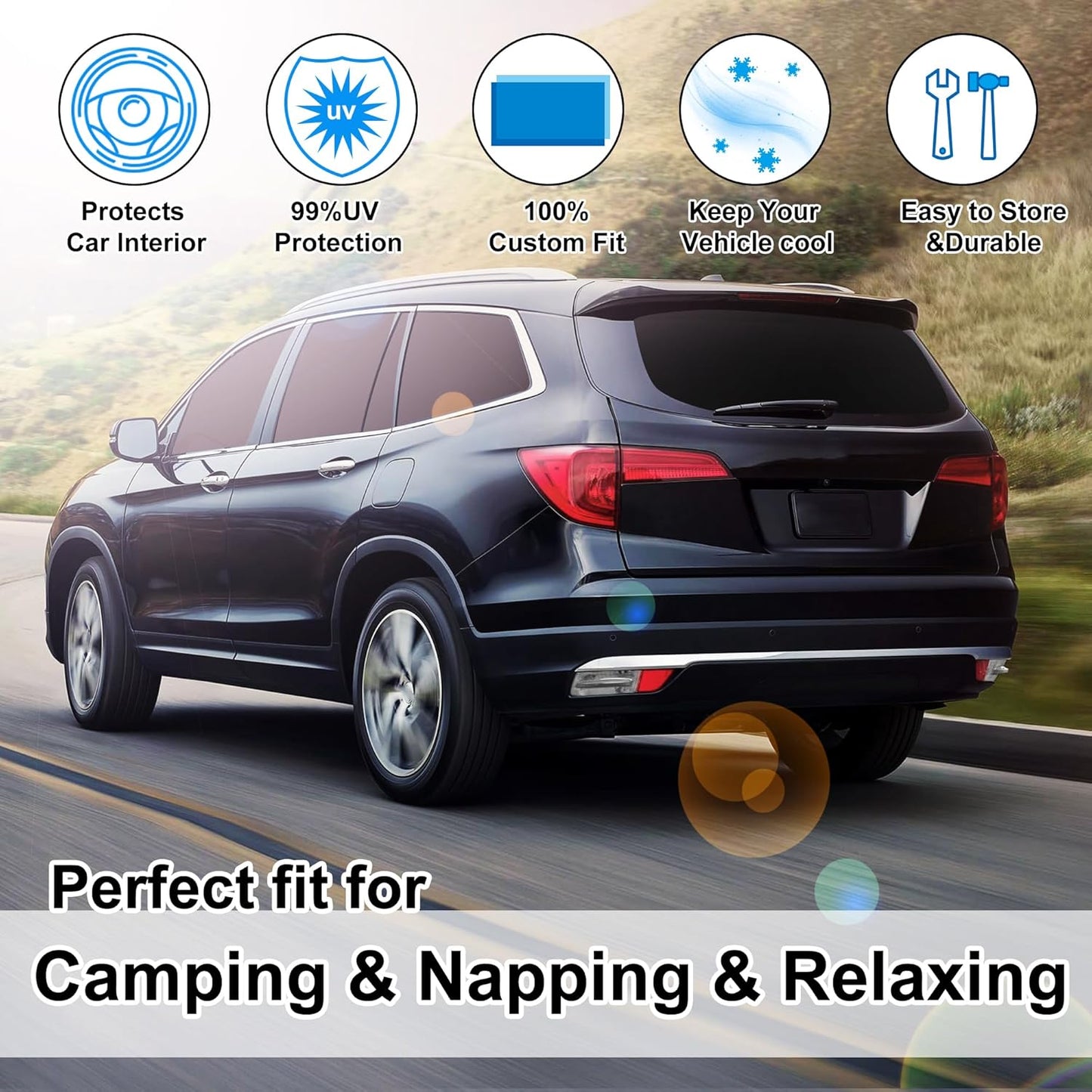 TINGLU Window Shades for Honda Pilot 2016-2025 EX-L Special Edition Elite Black Edition Touring Accessories Car Side Full Windows Rear Windshield Sun Shade Camping Sun UV Rays Privacy Protection 8PCS