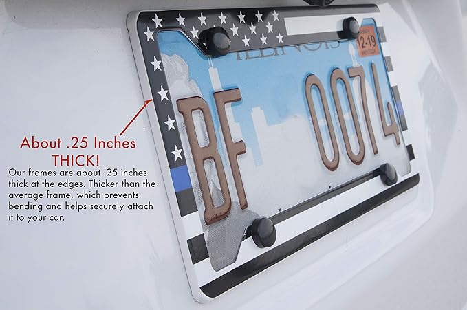 International Tie Premium License Plate Frame, Made with High Grade 304 Stainless Steel (USA Thin Blue Line - 2 Pack)