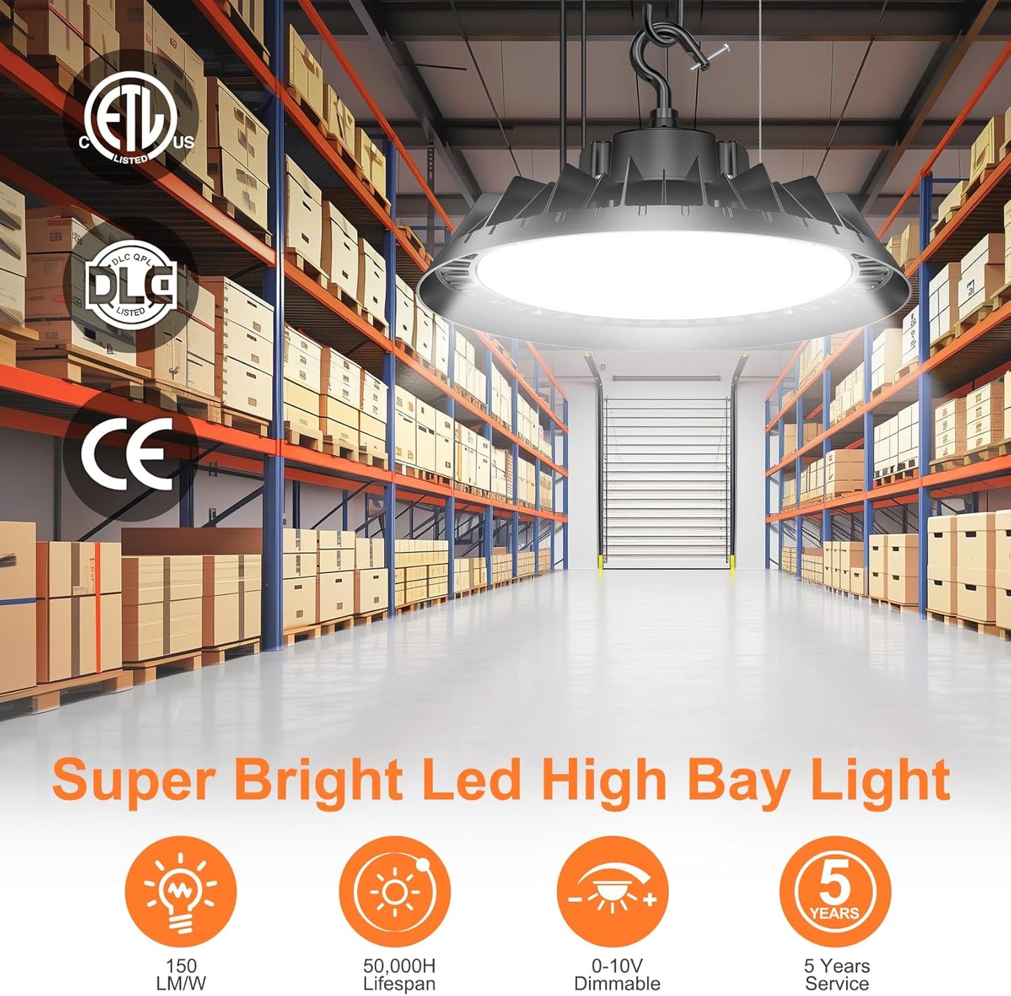 LED High Bay Lights, Super Bright 240W UFO High Bay LED Shop Lights, 36000LM 5000K, 0-10V Dimmable, 5' Cable Plug, IP65 Waterproof, ETL Listed Plug & Play Lighting High Bay for Gym Factory Warehouse