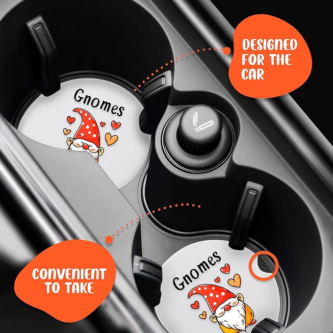 2 Pack Gnomes Car Cup Holder Coaster, Cute Car Interior Accessories Drink Coaster for Women & Men, Gnomes Lovers Themed Gifts Stuff Accessories Things Merchandise Items!